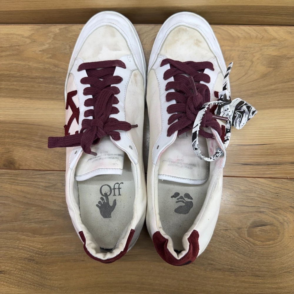 Off-White Low Vulcanized Sneakers Mens 44 White Burgundy Casual Virgil Abloh - Picture 9 of 10